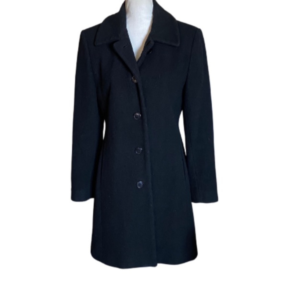 HALSTON STUDIO Classic Wool/ Rayon Women's Black Coat, Polyester Lining Size 8